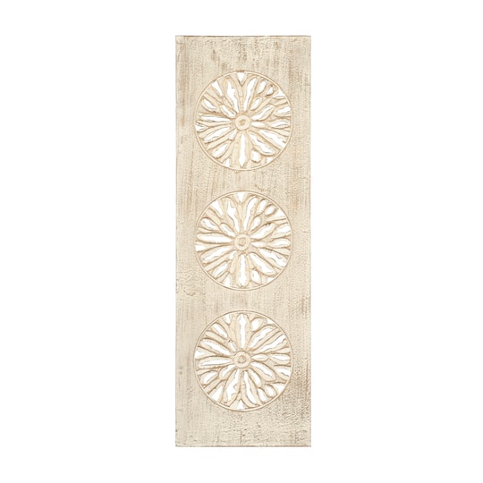 Cream Distressed Carved Floral Wall Décor